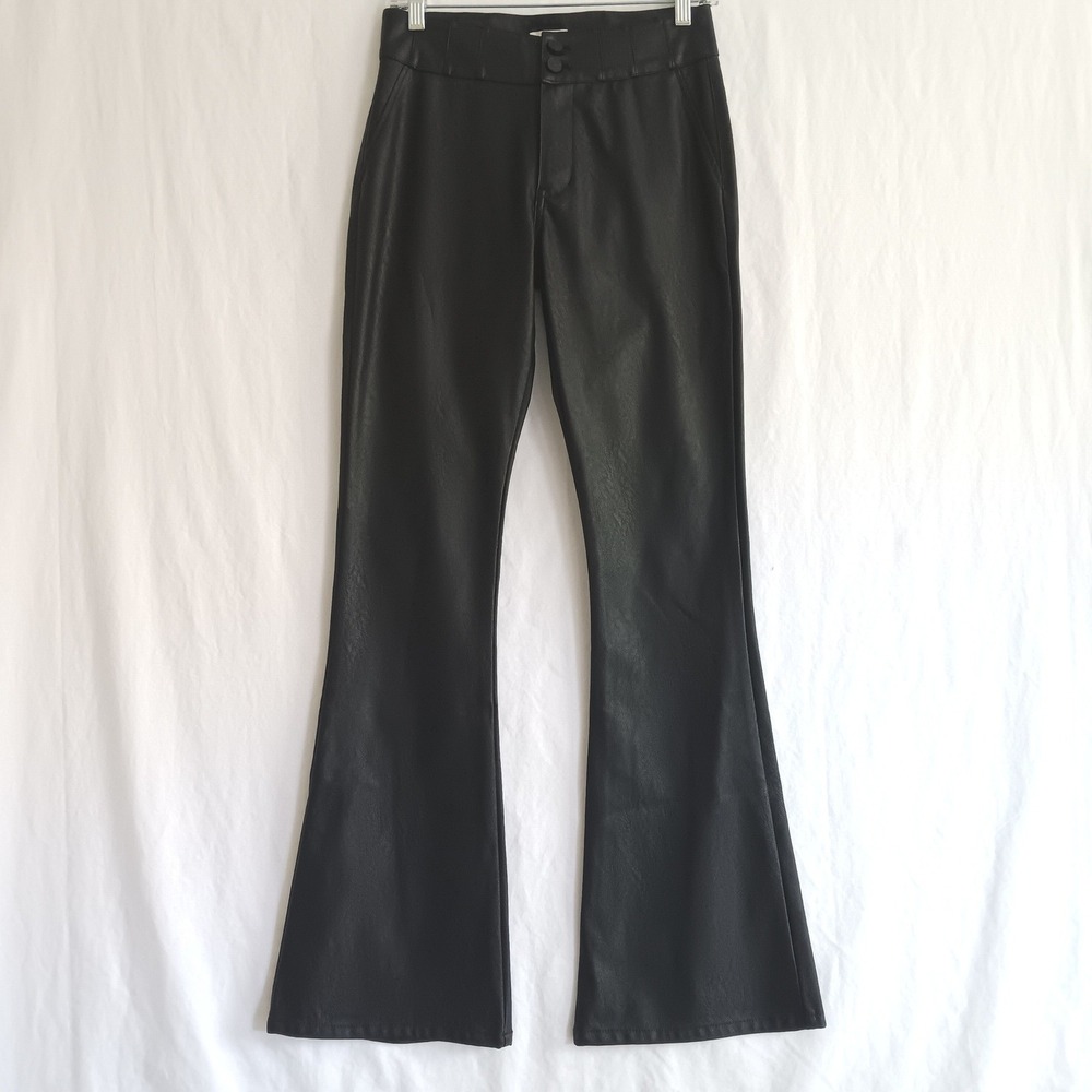 Kancan Faux Leather Pants Women 25 *28x33 Black Flare Mid Rise KC2079BKL